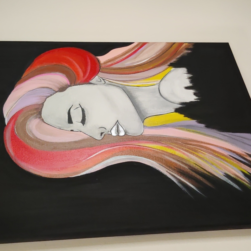 Original Girl Profile Acrylic Painting - Picture 3 of 4